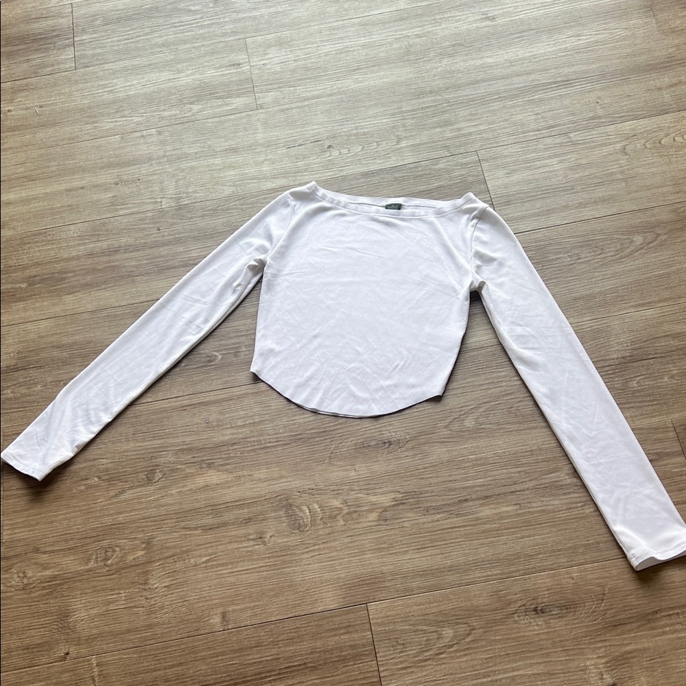Wild Fable Ribbed White Long Sleeve Crop Top